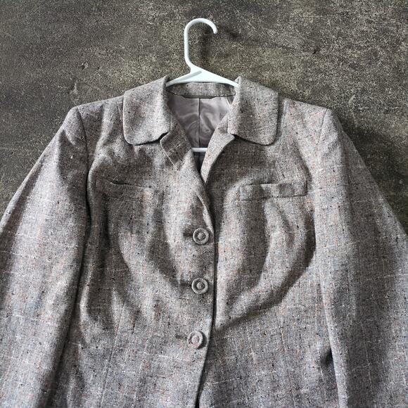 Vintage 70s Stonefield Tweed Blazer Skirt Suit Womens S Tan 2 Piece Jacket Coat - Picture 3 of 16